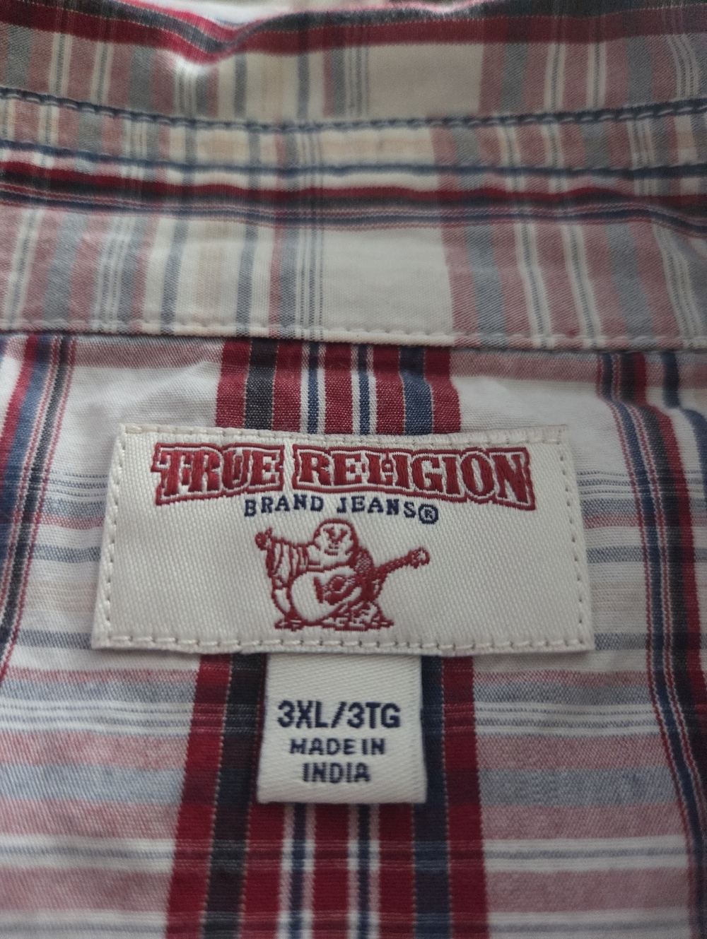 True Religion Red and White Plaid Button-Down Mens Sz.3XL Shirt - Picture 4 of 7